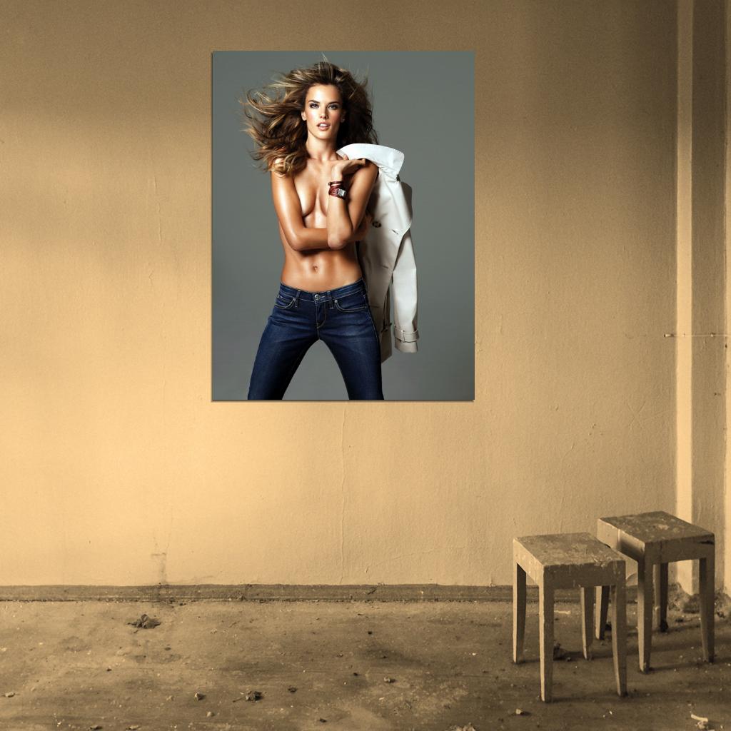 Alessandra Ambrosio Topless Sexy Hot Model Wall Art Print Poster