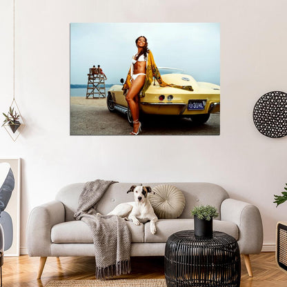 Ashanti Yellow Car Beach R&B Hip Hop Music Singer Wall Art Print Poster