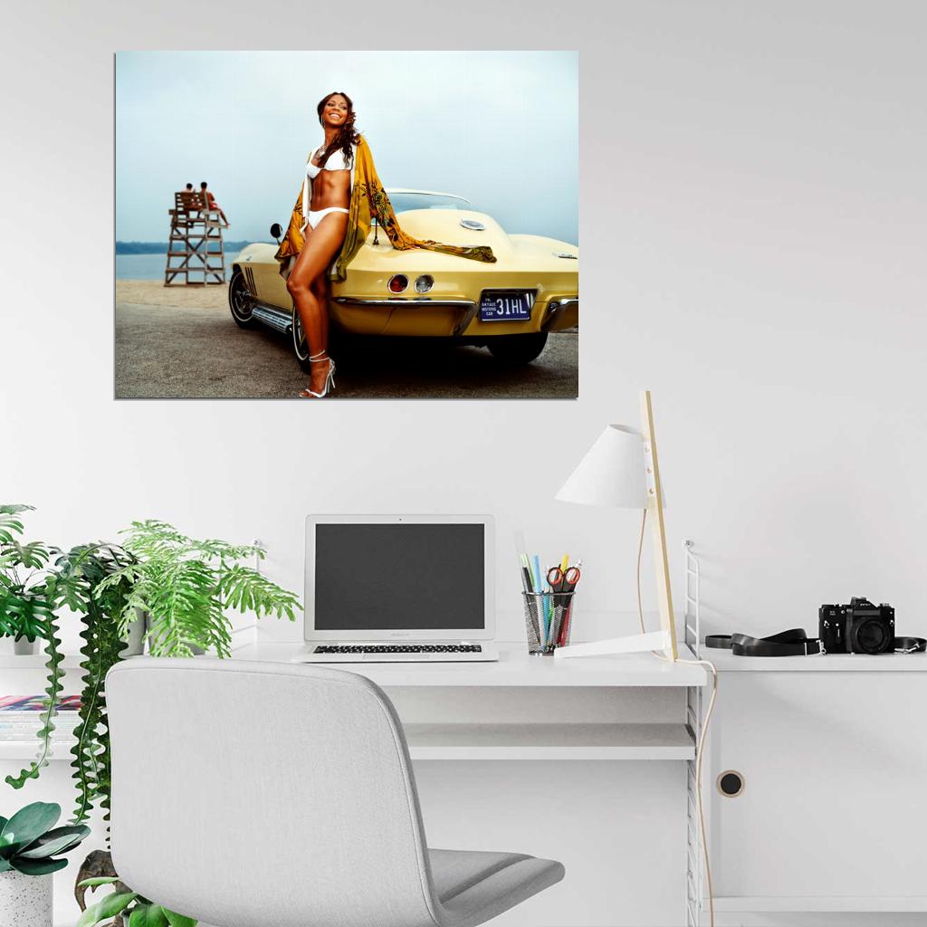Ashanti Yellow Car Beach R&B Hip Hop Music Singer Wall Art Print Poster