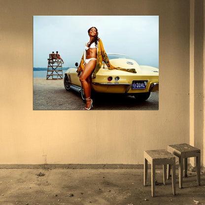 Ashanti Yellow Car Beach R&B Hip Hop Music Singer Wall Art Print Poster