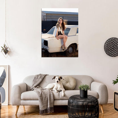 Emilia Clarke Retro White Car Actress Wall Art Print Poster