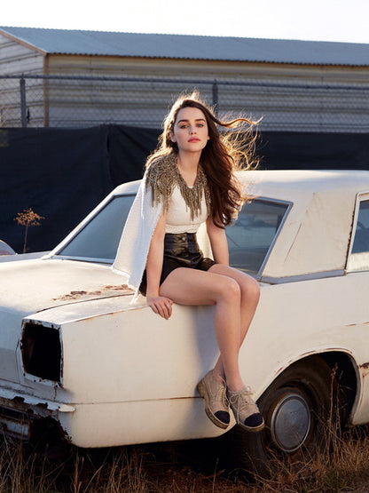 Emilia Clarke Retro White Car Actress Wall Art Print Poster