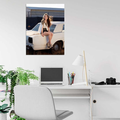Emilia Clarke Retro White Car Actress Wall Art Print Poster