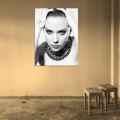 Scarlett Johansson Portrait Actress BW Wall Art Print Poster