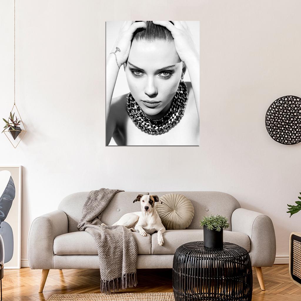 Scarlett Johansson Portrait Actress BW Wall Art Print Poster