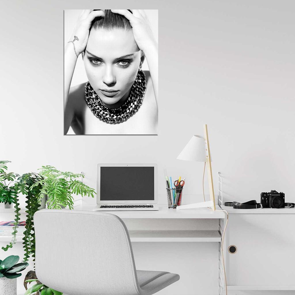 Scarlett Johansson Portrait Actress BW Wall Art Print Poster