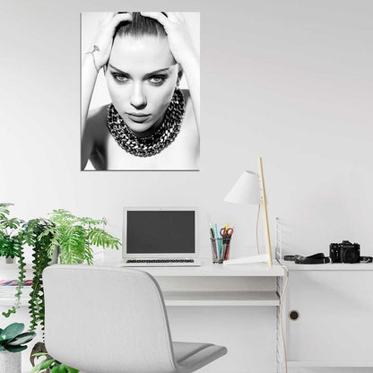 Scarlett Johansson Portrait Actress BW Wall Art Print Poster