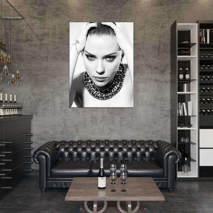 Scarlett Johansson Portrait Actress BW Wall Art Print Poster