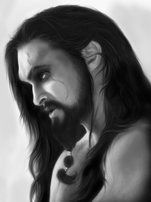 Jason Momoa Drogo Long Hair Art Painting Actor BW Wall Art Print Poster
