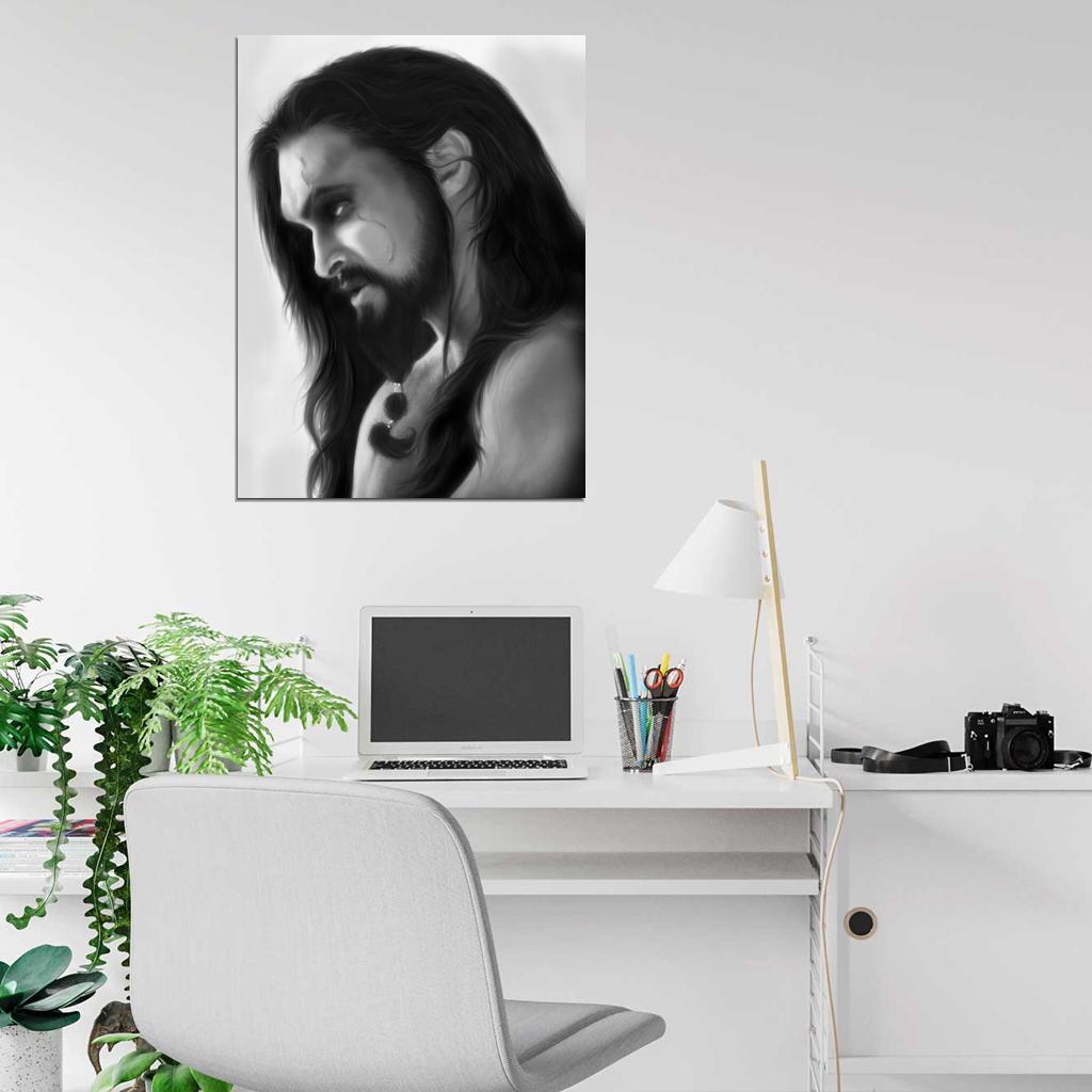 Jason Momoa Drogo Long Hair Art Painting Actor BW Wall Art Print Poster