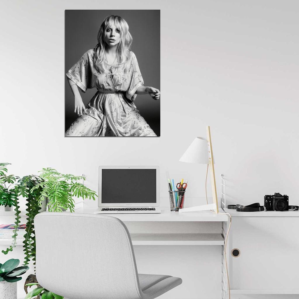Lady Gaga Pop Singer Music BW Wall Art Print Poster