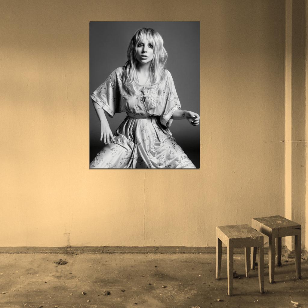 Lady Gaga Pop Singer Music BW Wall Art Print Poster