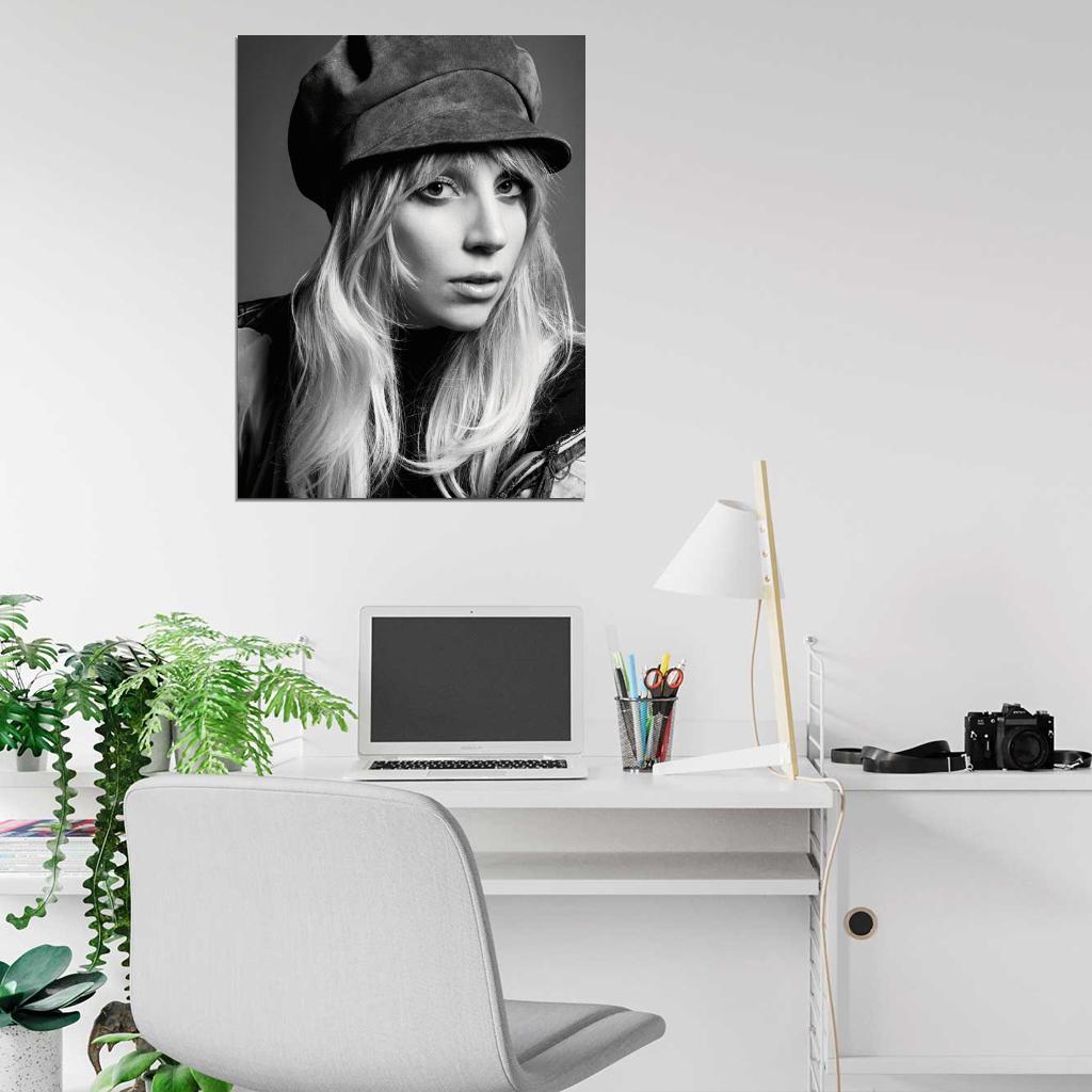 Lady Gaga Beautiful Portrait Pop Music Singer BW Wall Art Print Poster