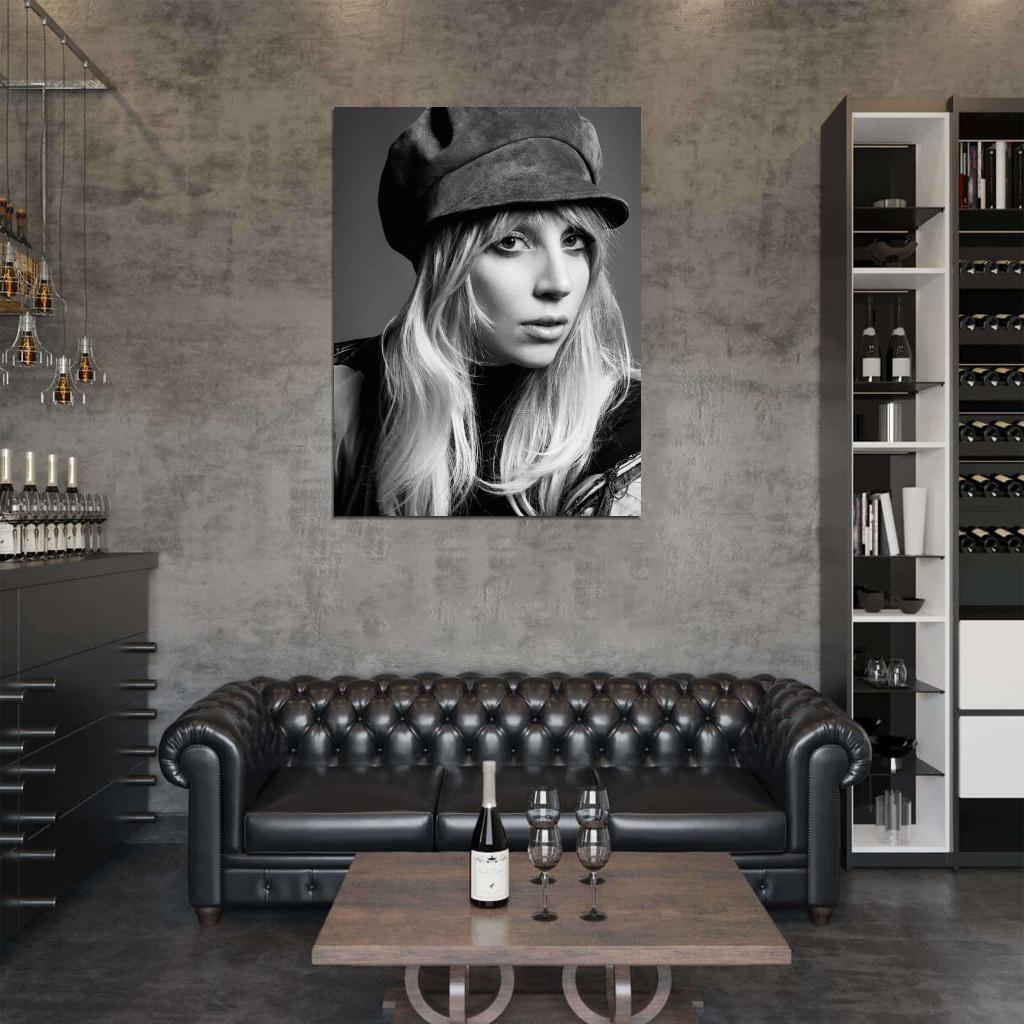 Lady Gaga Beautiful Portrait Pop Music Singer BW Wall Art Print Poster