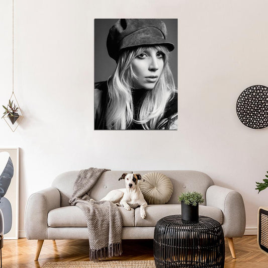 Lady Gaga Beautiful Portrait Pop Music Singer BW Wall Art Print Poster