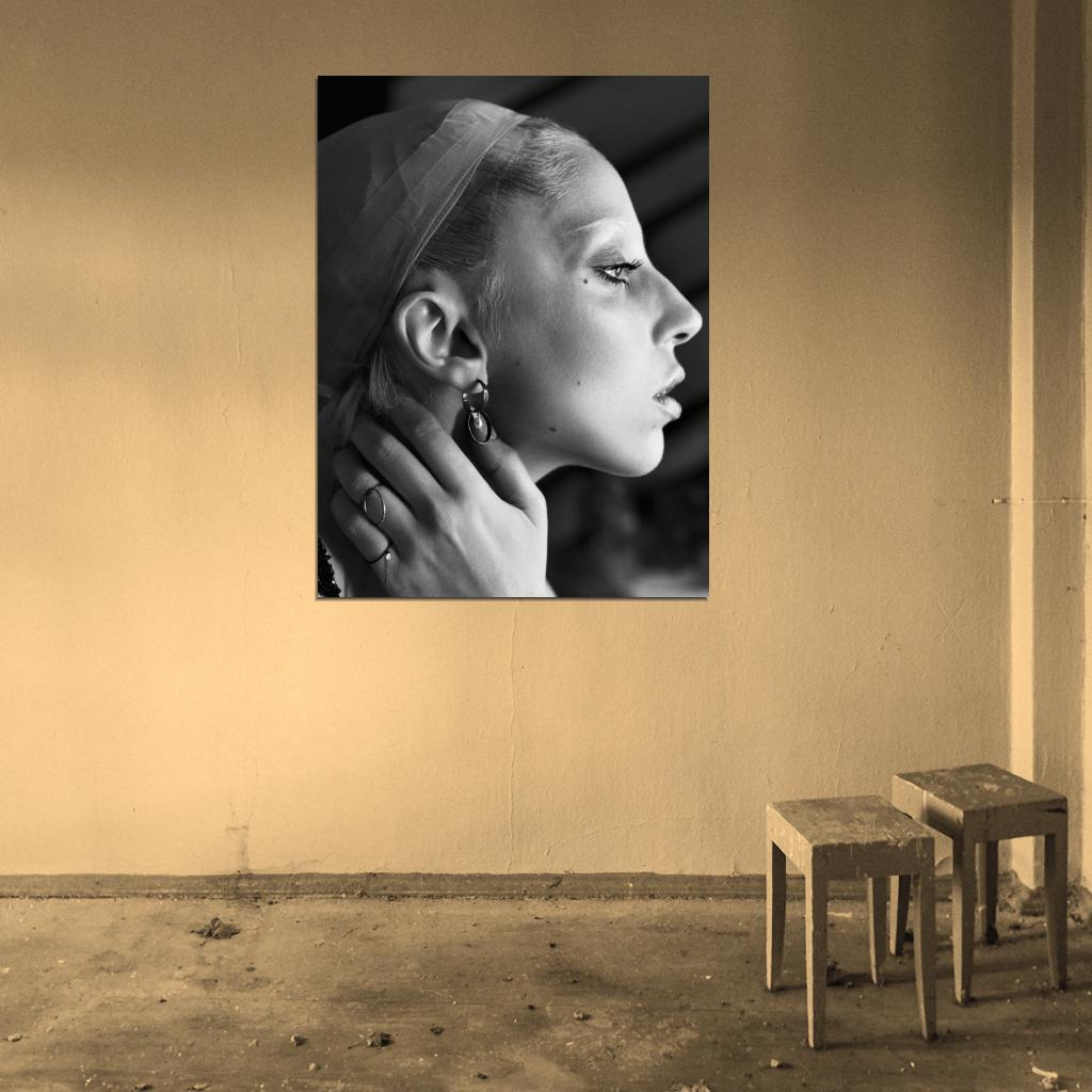 Lady Gaga Beautiful Portrait Pop Music Singer BW Wall Art Print Poster