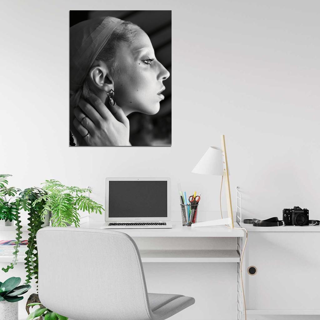 Lady Gaga Beautiful Portrait Pop Music Singer BW Wall Art Print Poster