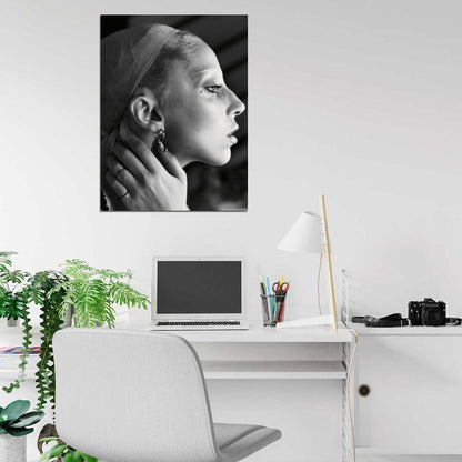 Lady Gaga Beautiful Portrait Pop Music Singer BW Wall Art Print Poster