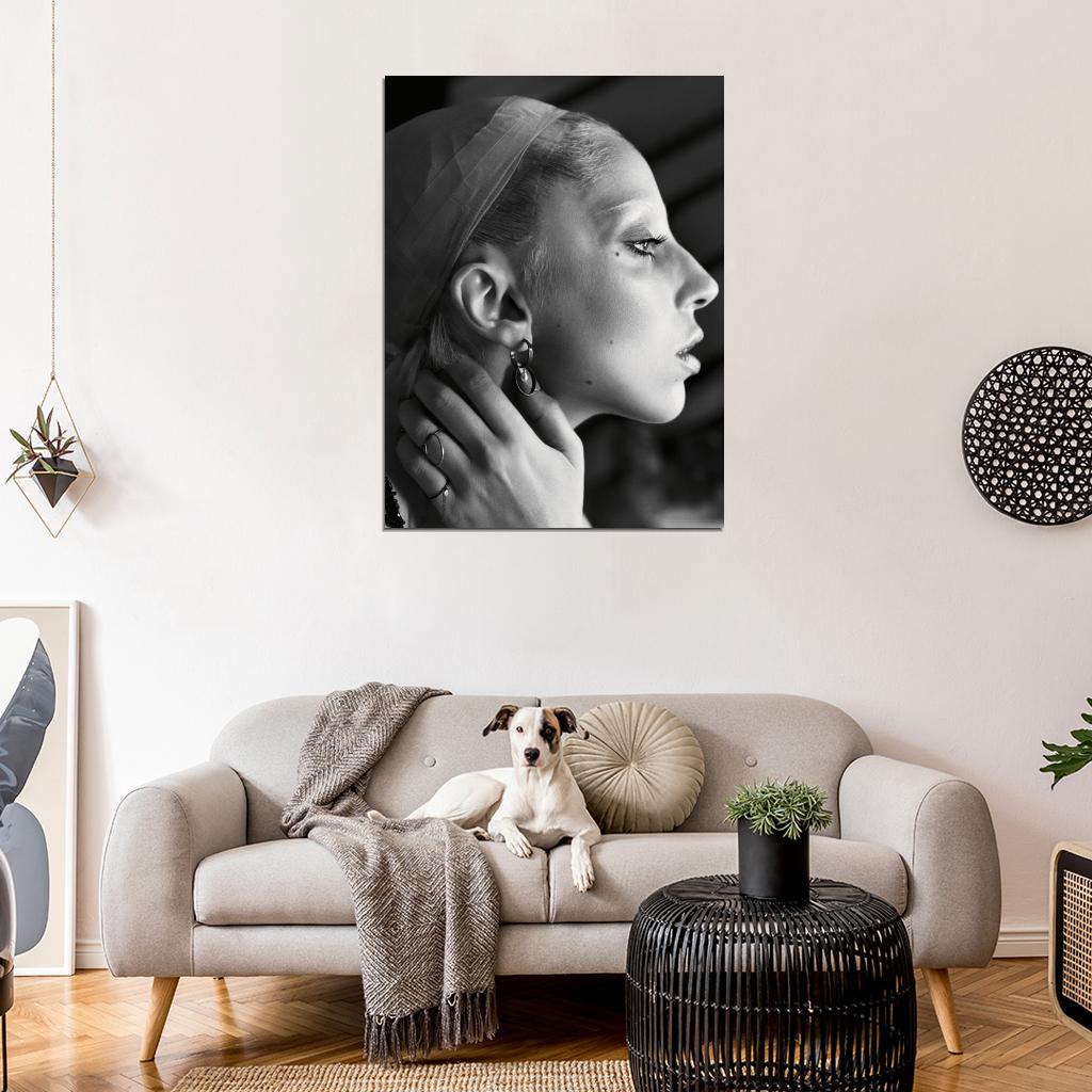 Lady Gaga Beautiful Portrait Pop Music Singer BW Wall Art Print Poster