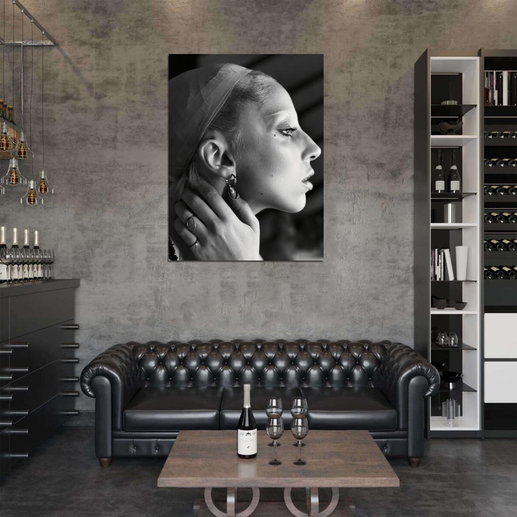 Lady Gaga Beautiful Portrait Pop Music Singer BW Wall Art Print Poster