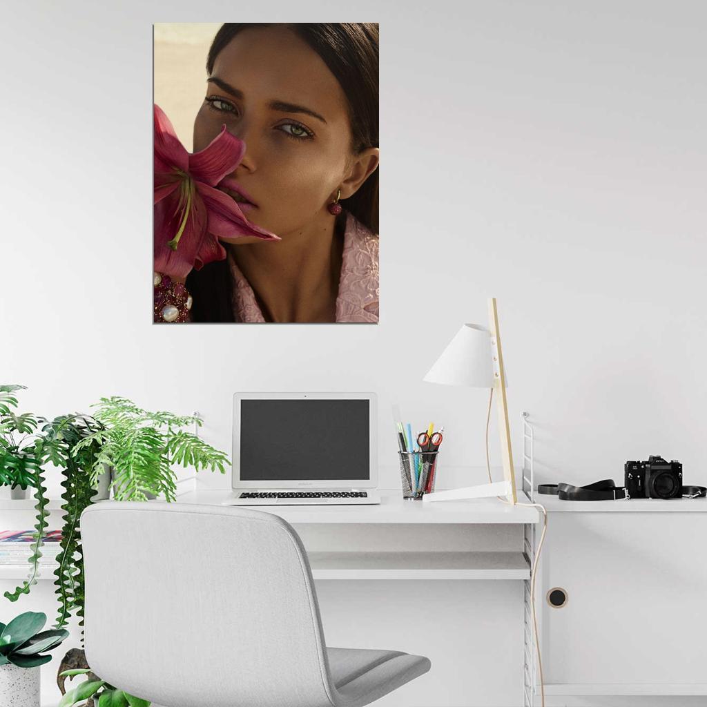 Adriana Lima Flower Portrait Beautiful Model Wall Art Print Poster