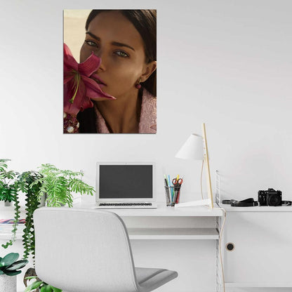 Adriana Lima Flower Portrait Beautiful Model Wall Art Print Poster