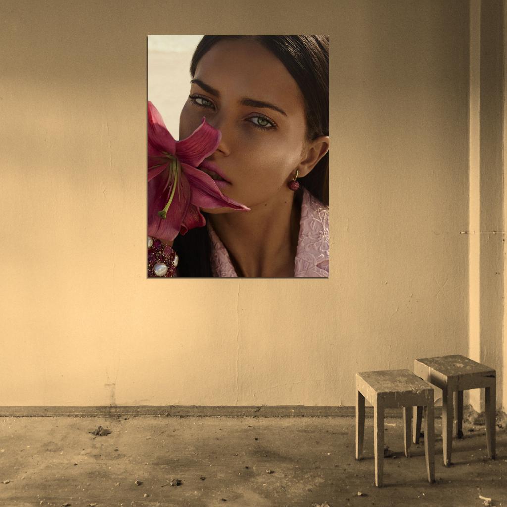 Adriana Lima Flower Portrait Beautiful Model Wall Art Print Poster