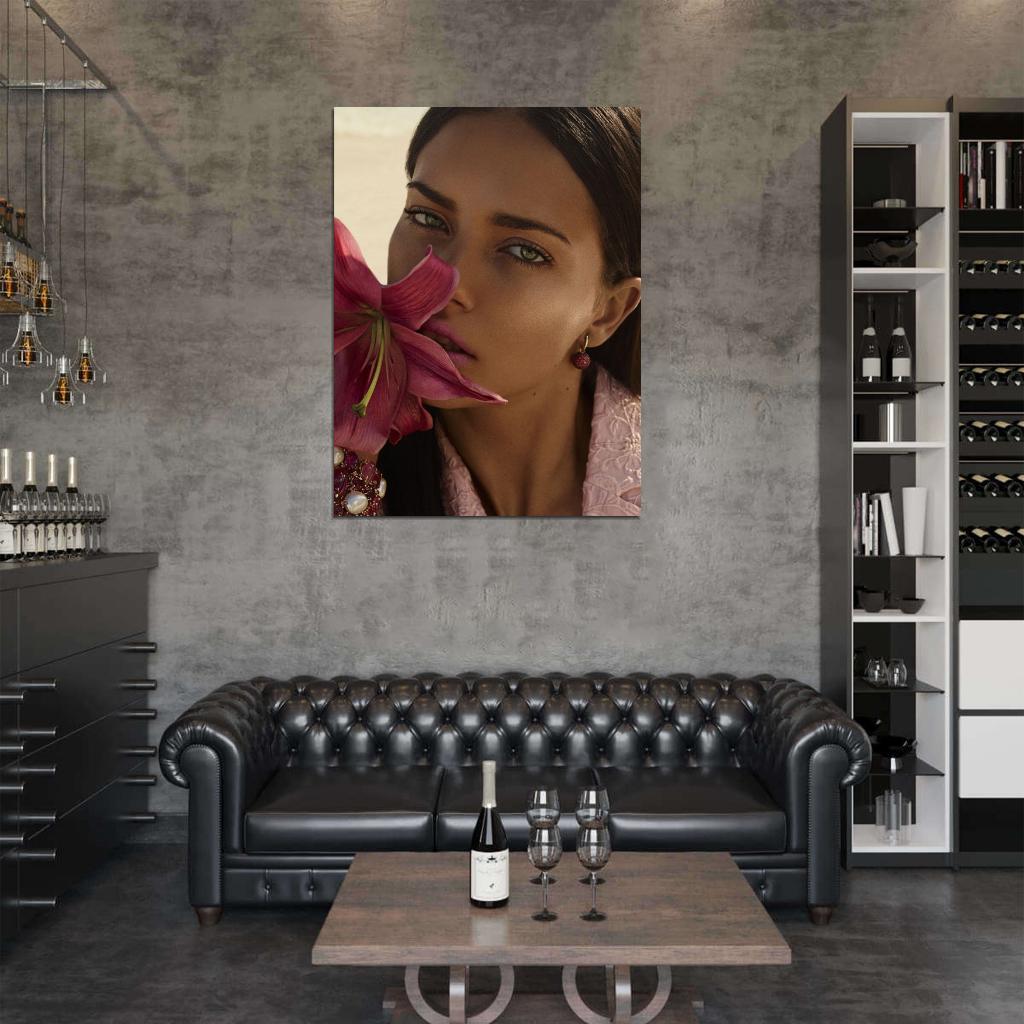 Adriana Lima Flower Portrait Beautiful Model Wall Art Print Poster