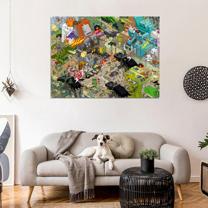 8-Bit Pixel Art Amazing City Characters Wall Art Print Poster