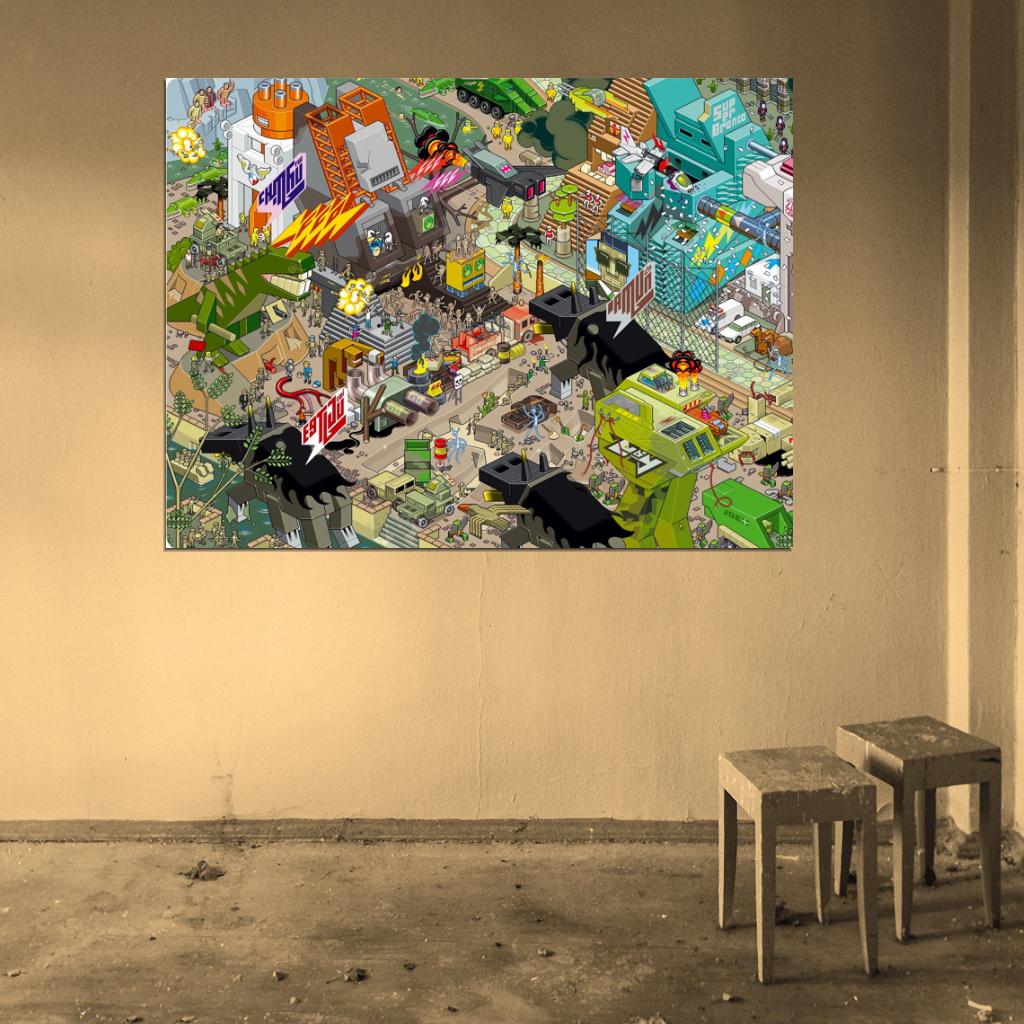 8-Bit Pixel Art Amazing City Characters Wall Art Print Poster