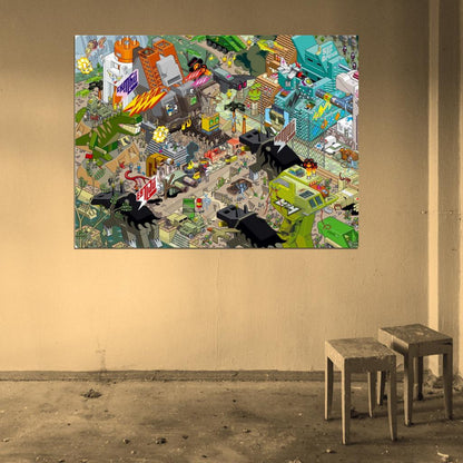 8-Bit Pixel Art Amazing City Characters Wall Art Print Poster