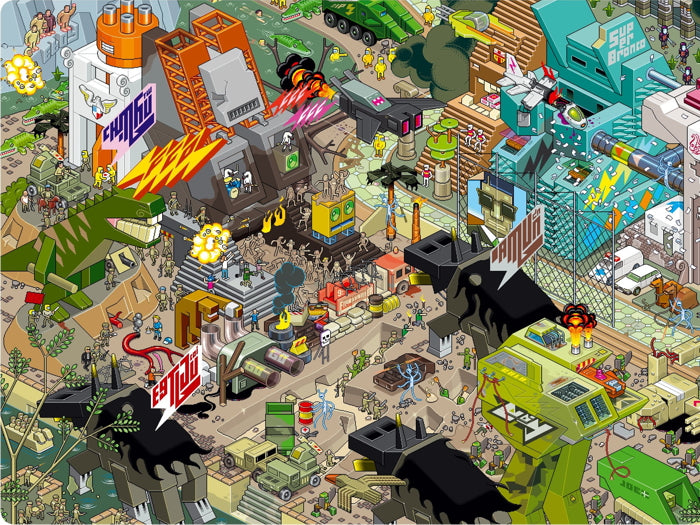 8-Bit Pixel Art Amazing City Characters Wall Art Print Poster