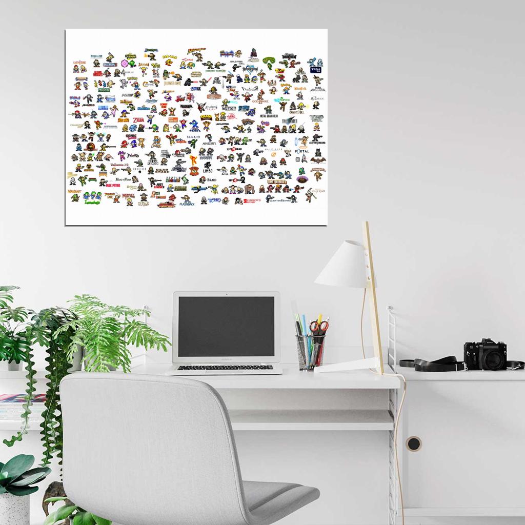 Video Game Characters 8-Bit Pixel Art Amazing Wall Art Print Poster
