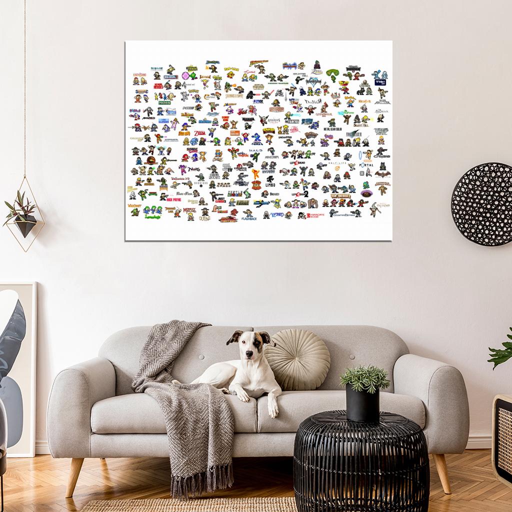 Video Game Characters 8-Bit Pixel Art Amazing Wall Art Print Poster