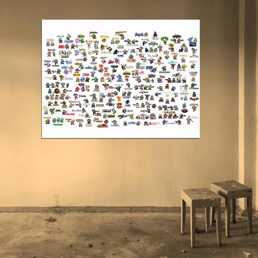 Video Game Characters 8-Bit Pixel Art Amazing Wall Art Print Poster