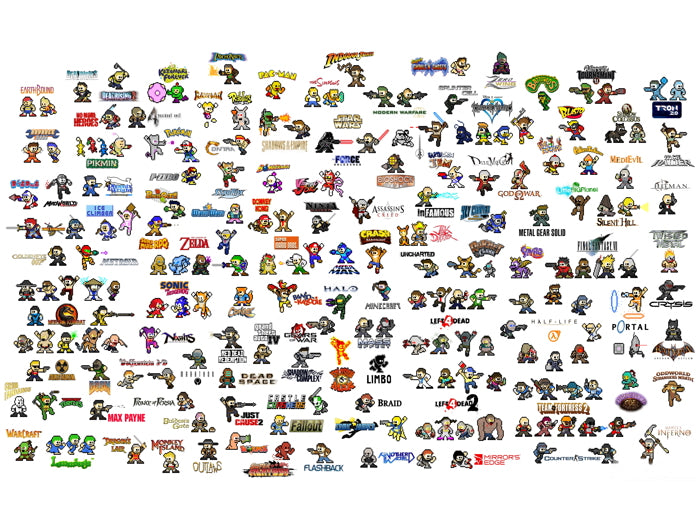 Video Game Characters 8-Bit Pixel Art Amazing Wall Art Print Poster