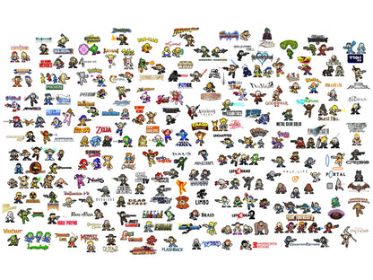 Video Game Characters 8-Bit Pixel Art Amazing Wall Art Print Poster