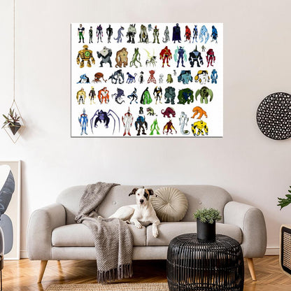 Ben 10 All Aliens Characters Cartoon TV Series Art Wall Art Print Poster