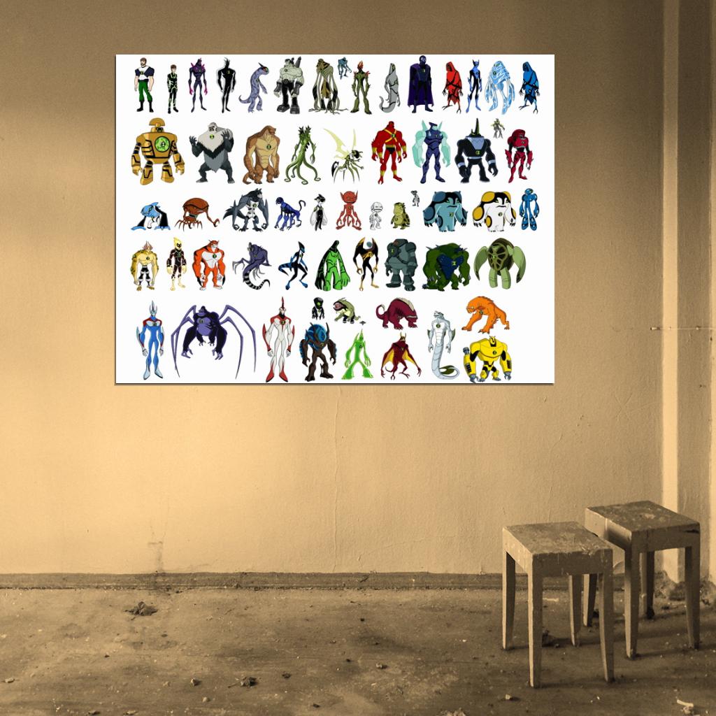 Ben 10 All Aliens Characters Cartoon TV Series Art Wall Art Print Poster