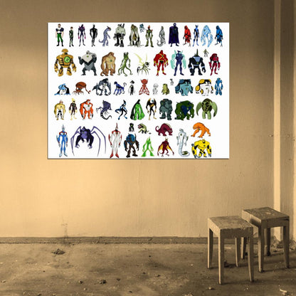Ben 10 All Aliens Characters Cartoon TV Series Art Wall Art Print Poster