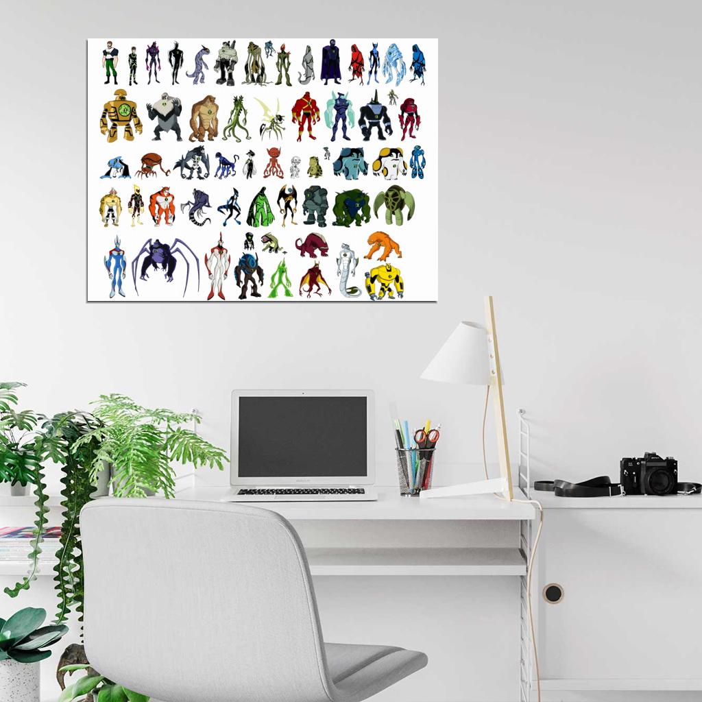 Ben 10 All Aliens Characters Cartoon TV Series Art Wall Art Print Poster