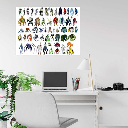 Ben 10 All Aliens Characters Cartoon TV Series Art Wall Art Print Poster