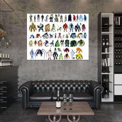 Ben 10 All Aliens Characters Cartoon TV Series Art Wall Art Print Poster