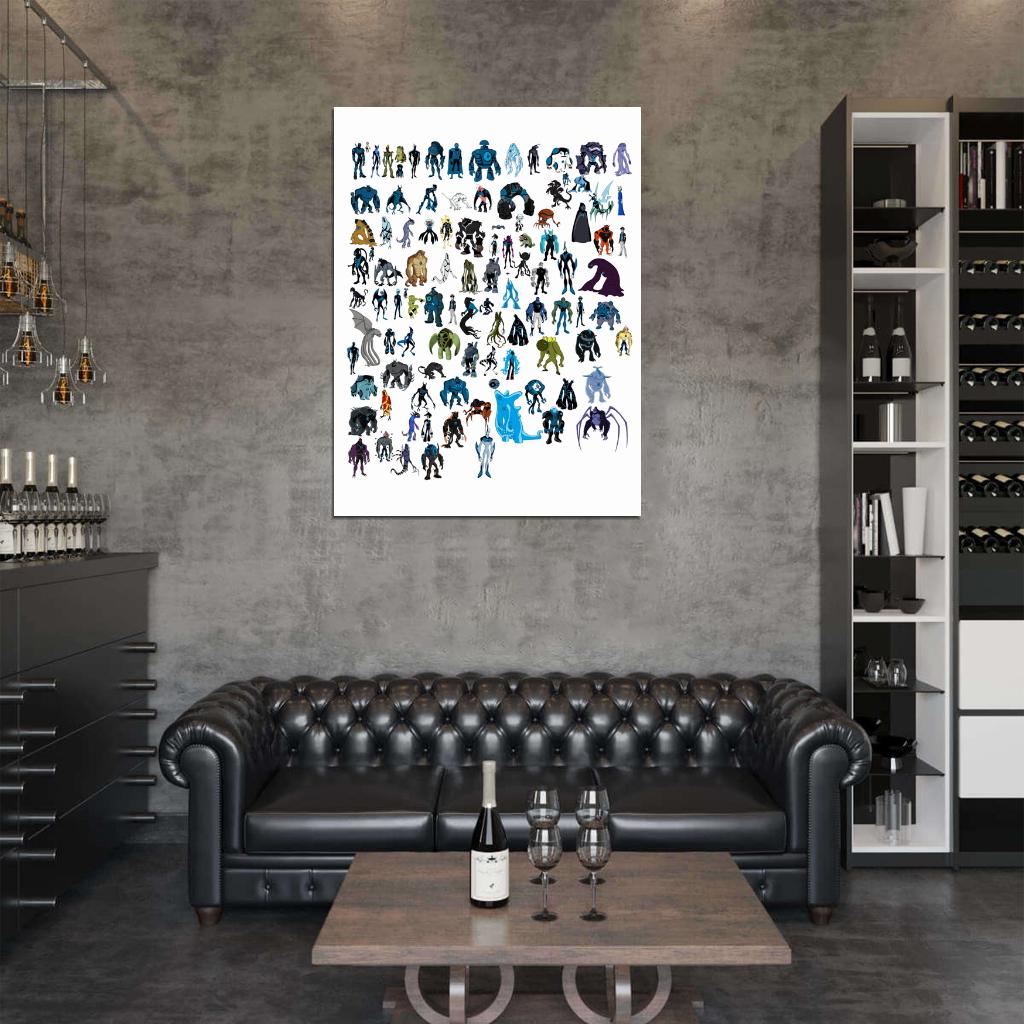 Ben 10 All Aliens Characters Cartoon TV Series Art Wall Art Print Poster