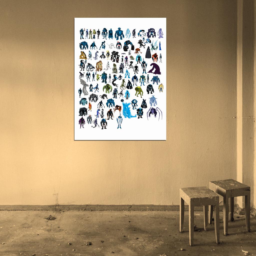 Ben 10 All Aliens Characters Cartoon TV Series Art Wall Art Print Poster