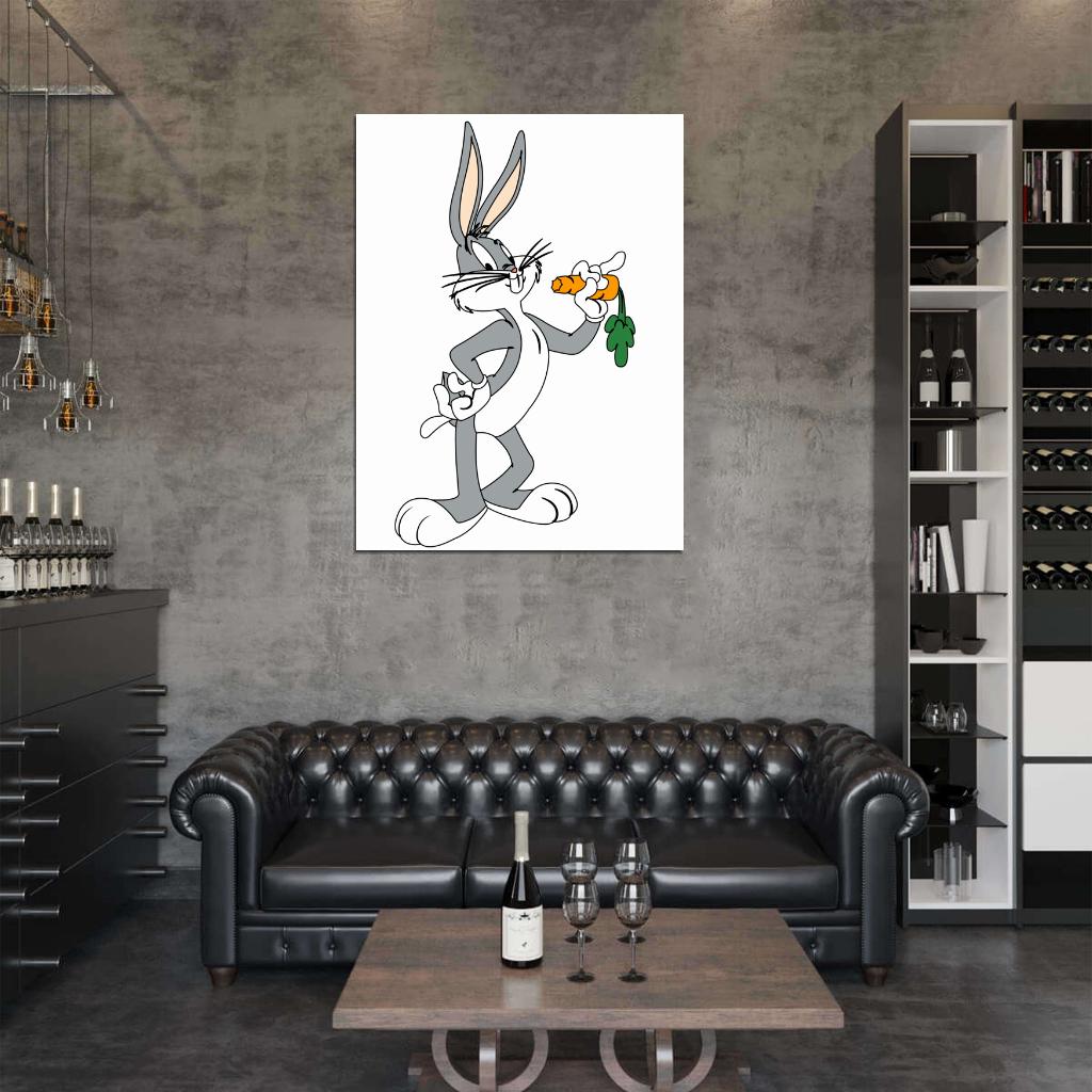 Bugs Bunny Looney Tunes Carrot Cool Cartoon Art Wall Art Print Poster