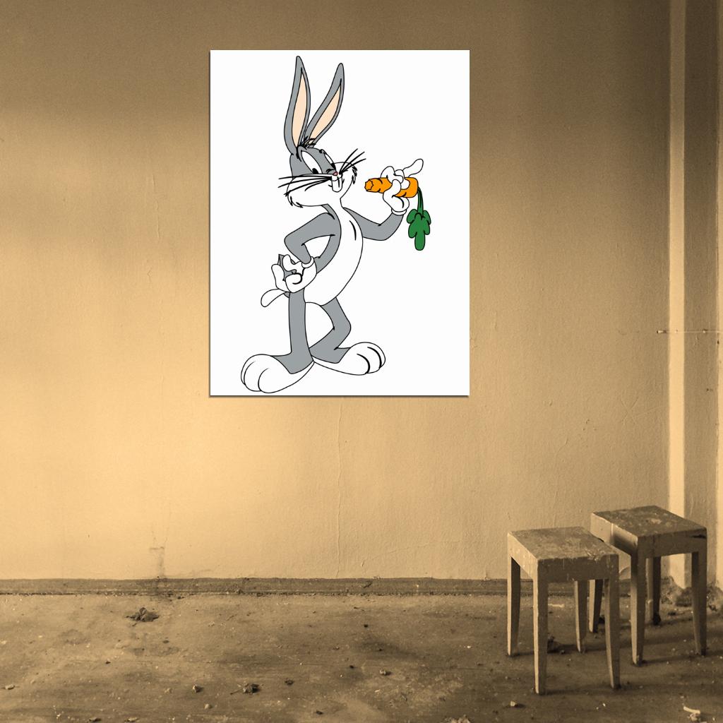 Bugs Bunny Looney Tunes Carrot Cool Cartoon Art Wall Art Print Poster