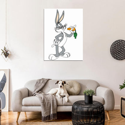 Bugs Bunny Looney Tunes Carrot Cool Cartoon Art Wall Art Print Poster