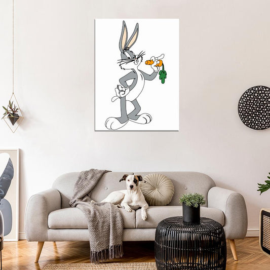 Bugs Bunny Looney Tunes Carrot Cool Cartoon Art Wall Art Print Poster