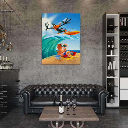 Daffy Duck Beach Porky Pig Looney Tunes Cool Funny Art Wall Art Print Poster
